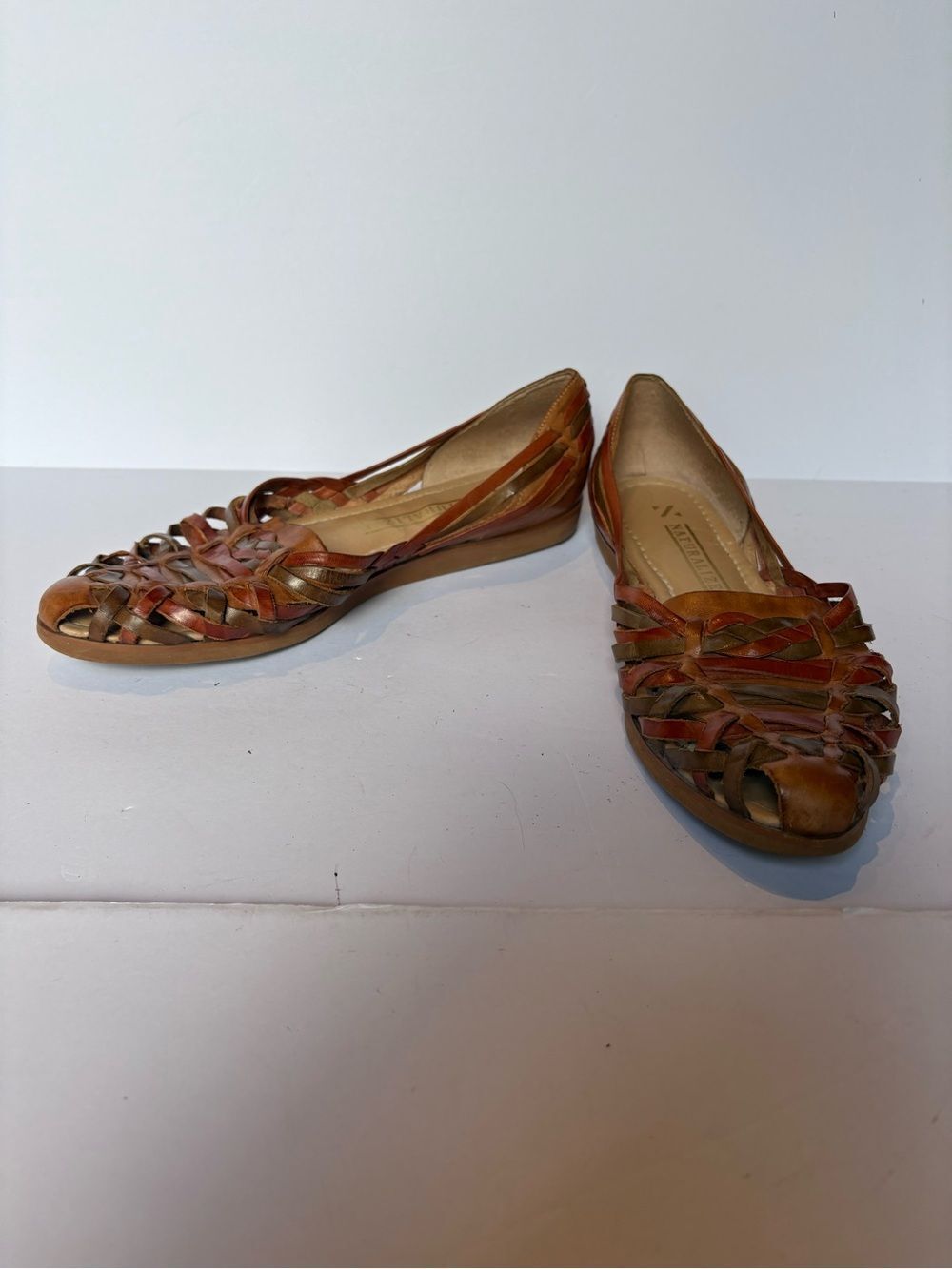 Naturalizer Aztec Women's woven leather huarache Flats  Multi Brown Size 7 1/2M